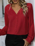 Red Long Sleeve Casual Shirt for Women_CWTBLL02239