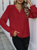 Red Long Sleeve Casual Shirt for Women_CWTBLL02239