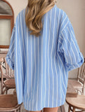 Loose Striped Polo Neck Office Shirt_CWTBLL02240