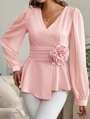 V Neck Waist Fitted Floral Blouse_CWTBLL02242