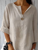Solid V Neck Chiffon Button Blouse