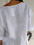 Solid V Neck Chiffon Button Blouse