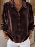 Velvet Long Sleeve Button Shirt Top_CWTBLL02275