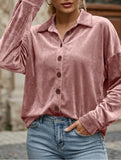 Velvet Long Sleeve Button Shirt Top_CWTBLL02275