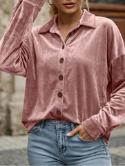 Velvet Long Sleeve Button Shirt Top_CWTBLL02275