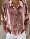 Velvet Long Sleeve Button Shirt Top_CWTBLL02275