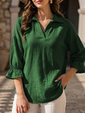 Vintage Solid Lantern Sleeve Cotton Shirt