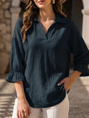 Vintage Solid Lantern Sleeve Cotton Shirt