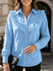 Solid Ruffle Cotton Linen Loose Shirt