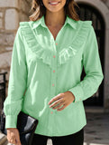 Solid Ruffle Cotton Linen Loose Shirt