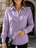 Solid Ruffle Cotton Linen Loose Shirt