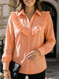 Solid Ruffle Cotton Linen Loose Shirt
