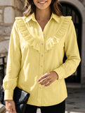 Solid Ruffle Cotton Linen Loose Shirt