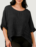 Round Neck Cotton Linen Short Sleeve Shirt_CWTBLL02279
