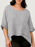 Round Neck Cotton Linen Short Sleeve Shirt_CWTBLL02279