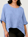 Round Neck Cotton Linen Short Sleeve Shirt_CWTBLL02279