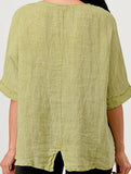 Round Neck Cotton Linen Short Sleeve Shirt_CWTBLL02279