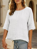 Round Neck Cotton Linen Short Sleeve Shirt_CWTBLL02279