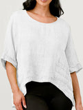 Round Neck Cotton Linen Short Sleeve Shirt_CWTBLL02279