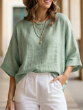 Loose Fit Plus Size Crewneck Casual Shirt_CWTBLL02281