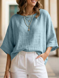 Loose Fit Plus Size Crewneck Casual Shirt_CWTBLL02281