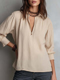 Pullover Zip Cotton Linen Loose Collar Shirt_CWTBLL02282