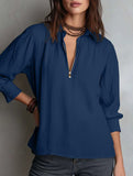 Pullover Zip Cotton Linen Loose Collar Shirt_CWTBLL02282