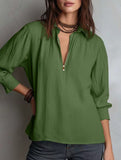 Pullover Zip Cotton Linen Loose Collar Shirt_CWTBLL02282