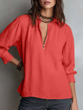 Pullover Zip Cotton Linen Loose Collar Shirt_CWTBLL02282