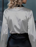 Women's satin color-blocked long-sleeved shirt
