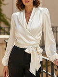 Women's elegant satin tie-waist top