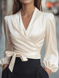 Women's elegant satin tie-waist top