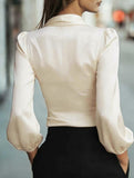 Women's elegant satin tie-waist top