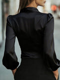Women's elegant satin tie-waist top