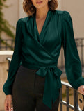 Women's elegant satin tie-waist top