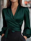 Women's elegant satin tie-waist top