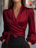 Women's elegant satin tie-waist top