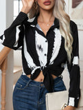 Abstract art print long-sleeved shirt for women