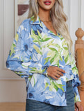 Fashionable printed lantern sleeve blouse for women