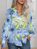 Fashionable printed lantern sleeve blouse for women