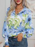 Fashionable printed lantern sleeve blouse for women