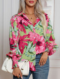 Fashionable printed lantern sleeve blouse for women