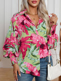 Fashionable printed lantern sleeve blouse for women