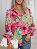 Fashionable printed lantern sleeve blouse for women