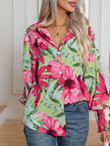 Fashionable printed lantern sleeve blouse for women