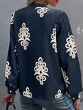 Printed Stand Collar Tie Button Shirt