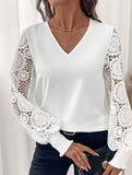 Solid Embroidered V Neck Long Sleeve Shirt