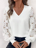 Solid Embroidered V Neck Long Sleeve Shirt