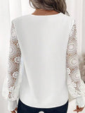 Solid Embroidered V Neck Long Sleeve Shirt