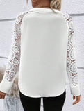 Embroidered Lace Sleeve V Neck Shirt_CWTBLL02326